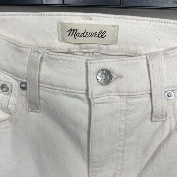 MADEWELL Kick-Out Jeans Women 25 Full-Length NEW Ivory Raw Hem NO641 - Picture 4 of 13